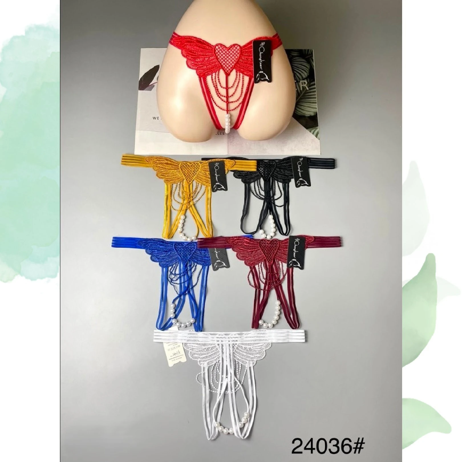 Tanga con perlas y encaje-24036