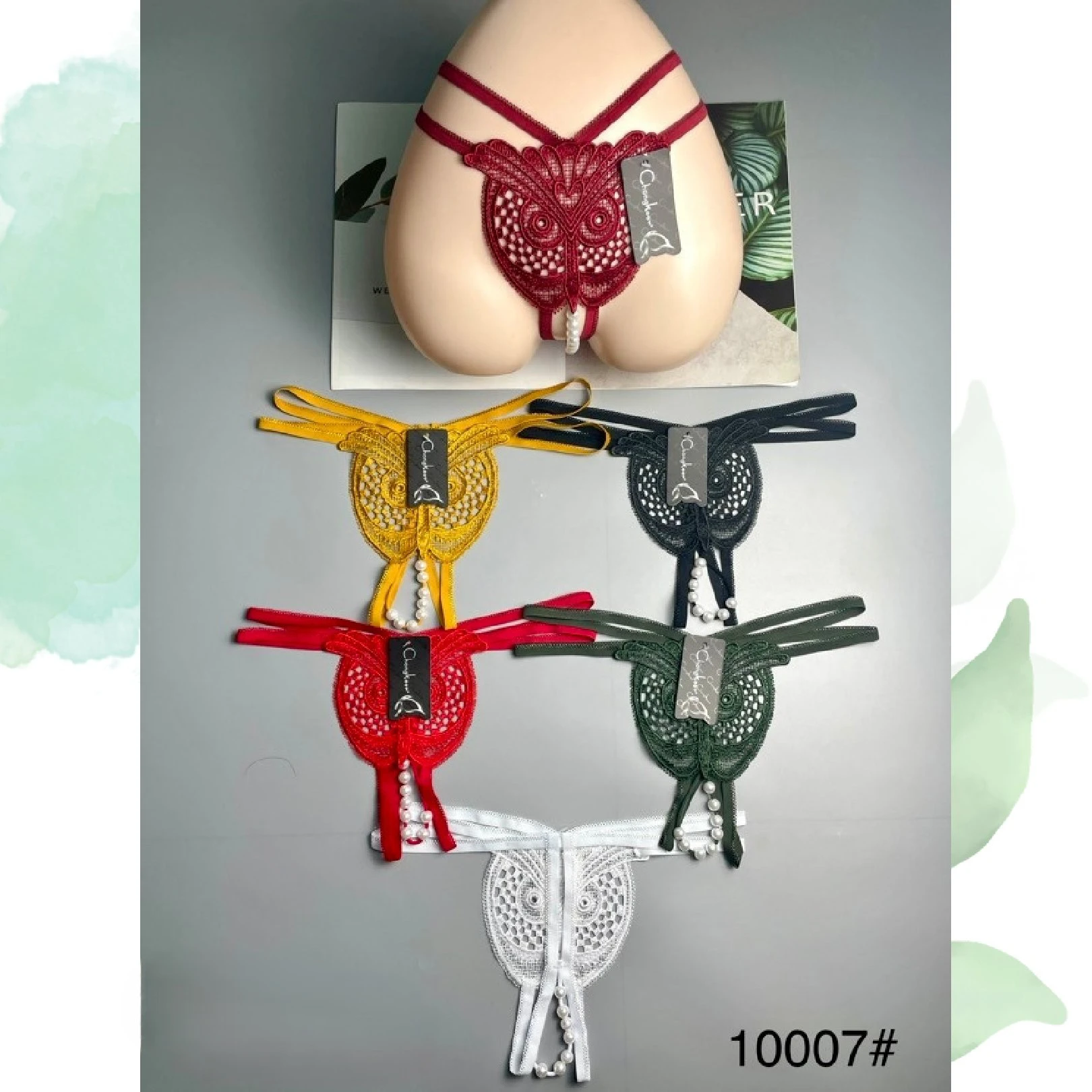 Tanga de encaje con perlas-10007