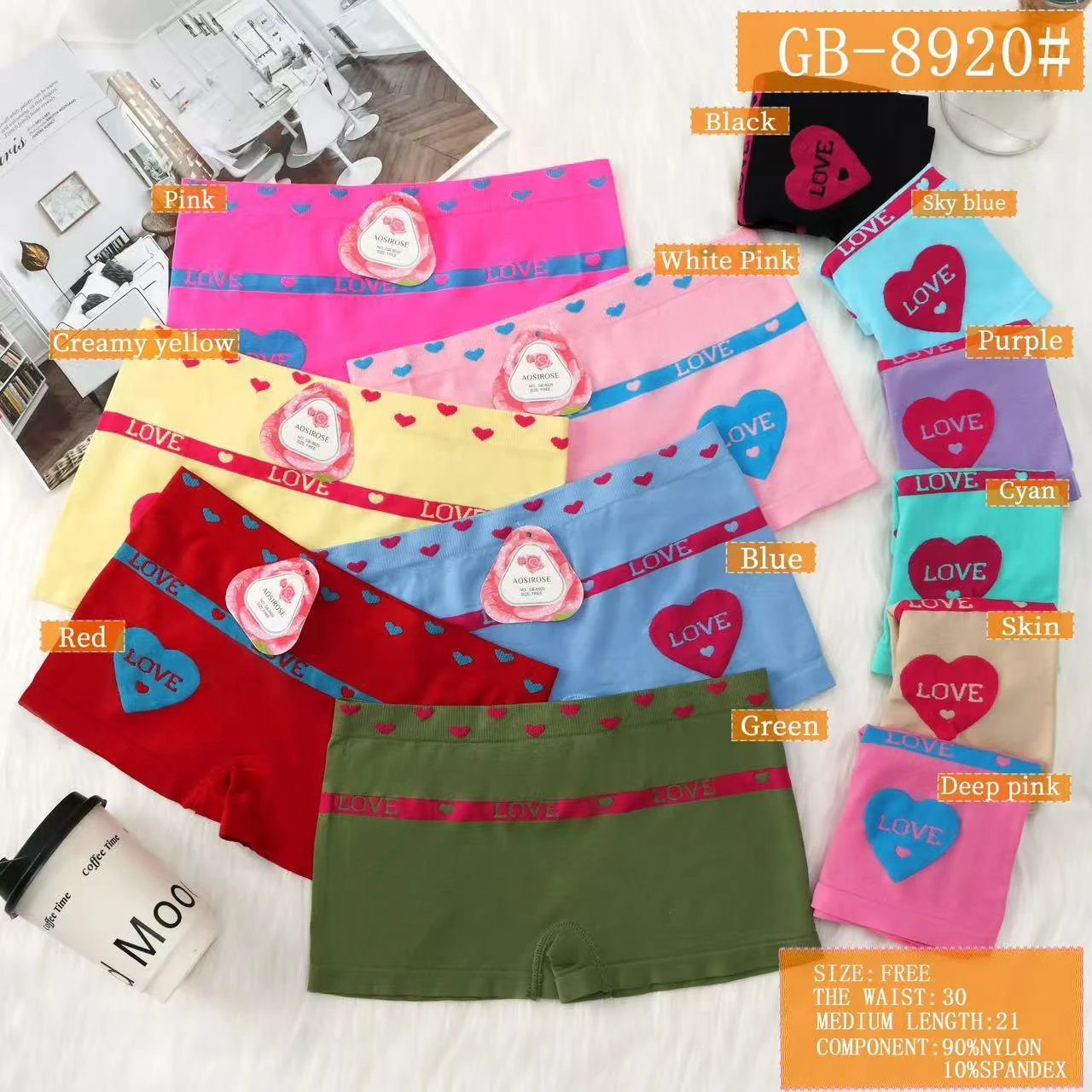 Braguitas tipo bóxer con estampado de corazón-GB-8920