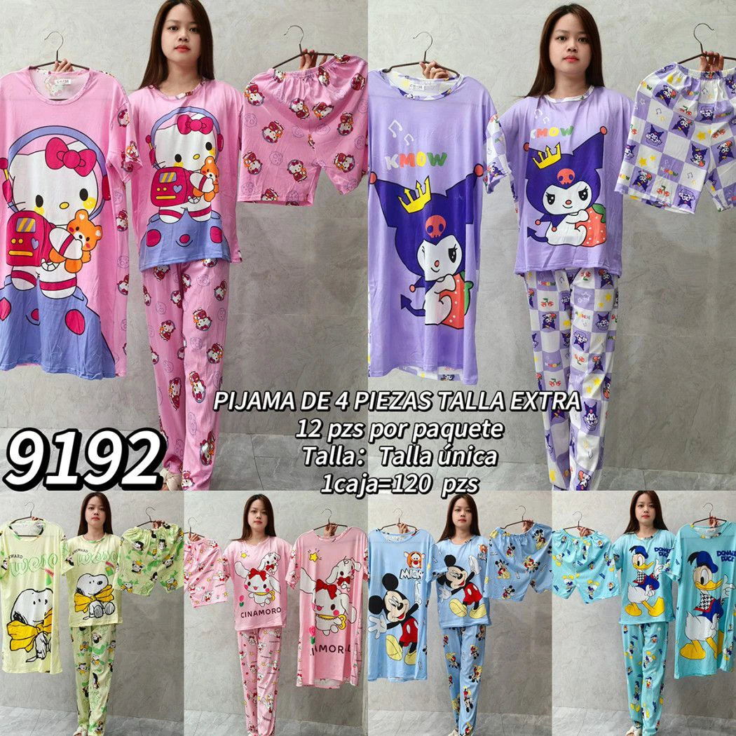 Conjunto de Pijamas de 4 piezas con estampado de personajes-9192