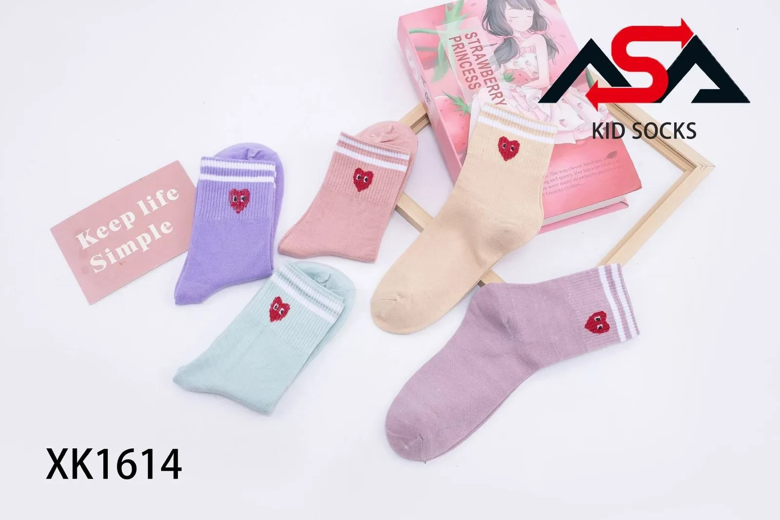 Calcetines de niña con diseño de corazón-1-XK1614