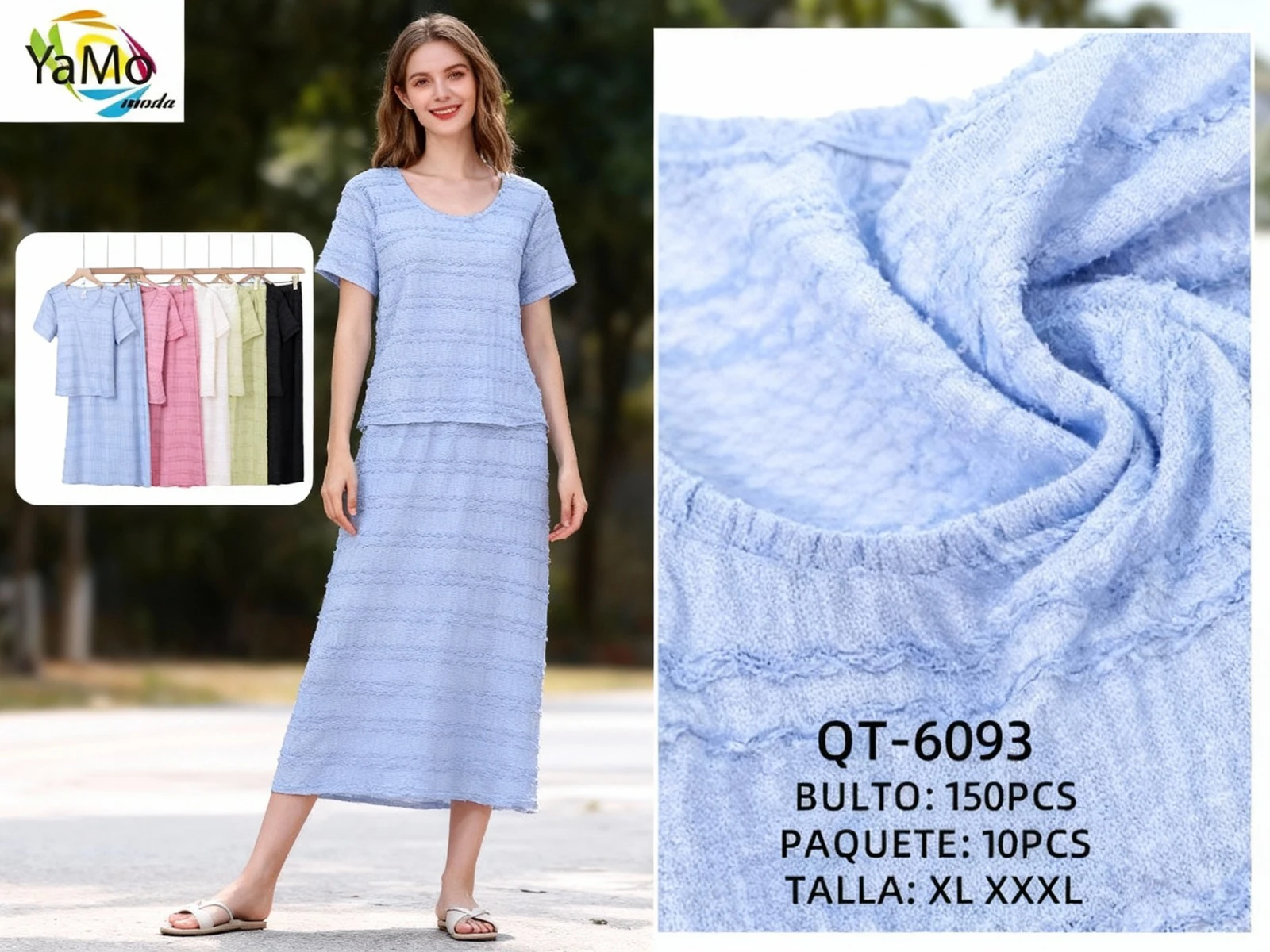 Conjunto de camiseta y falda texturizado-QT6093