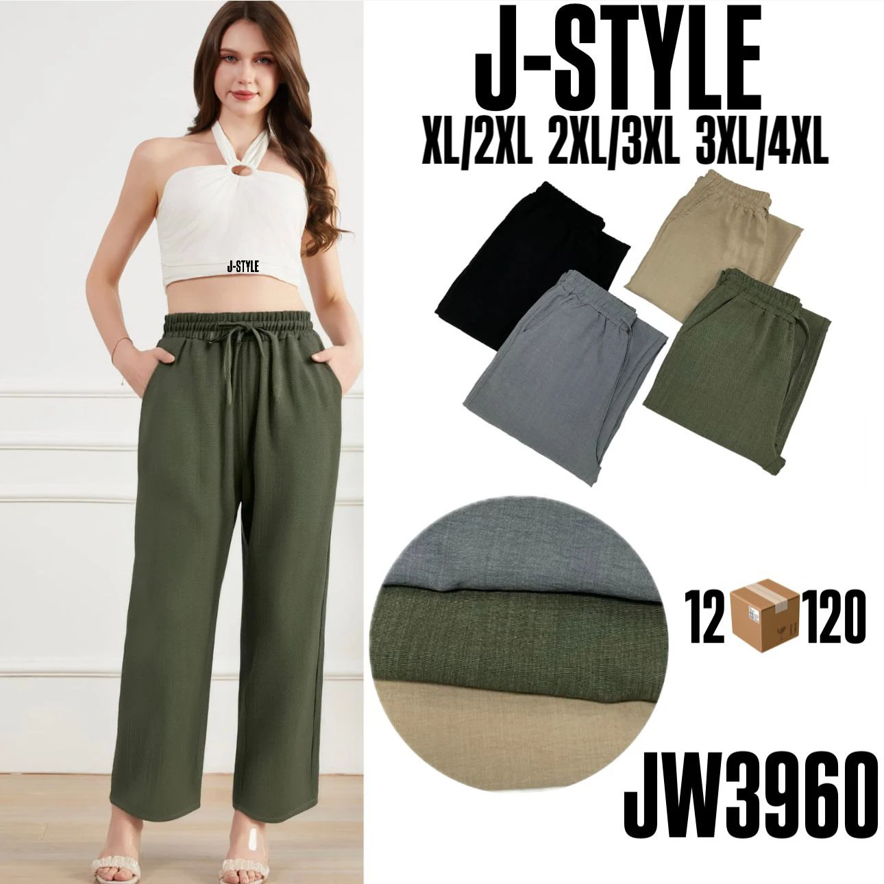 Pantalones holgados de mujer-JW3960