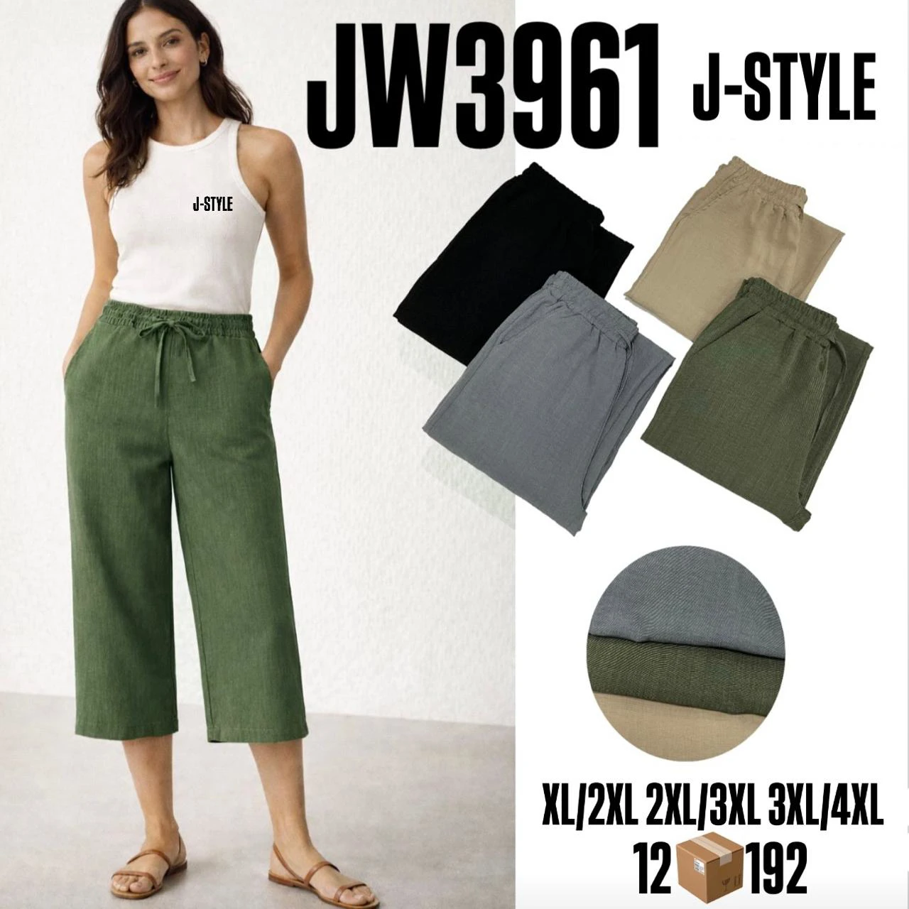 Pantalones Anchos Casuales con Cordón-JW3961