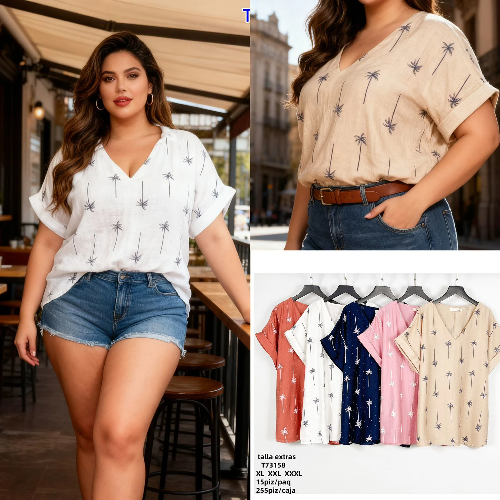 Blusa de manga corta con estampado de palmeras-T73158