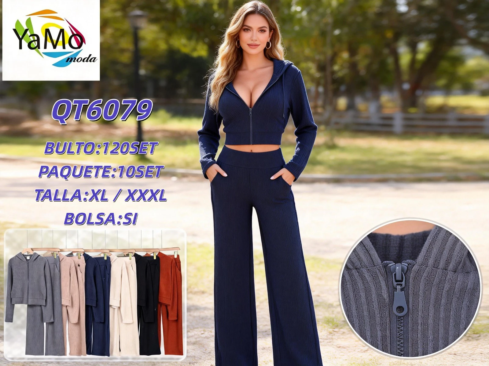 Conjunto de Sudadera Crop con Capucha y Pantalón Acanalado-QT6079