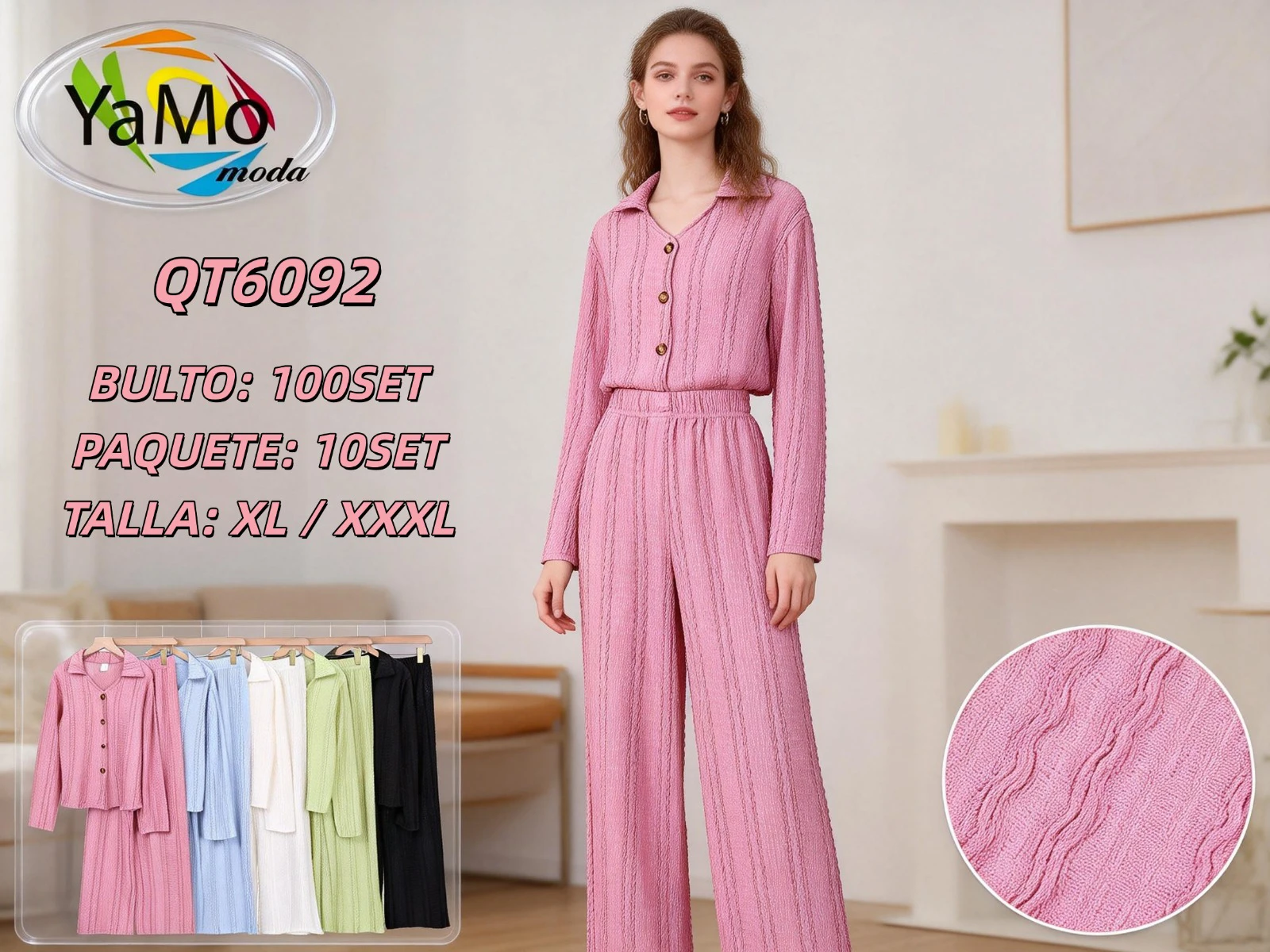 Conjunto de cárdigan y pantalón de punto-QT6092