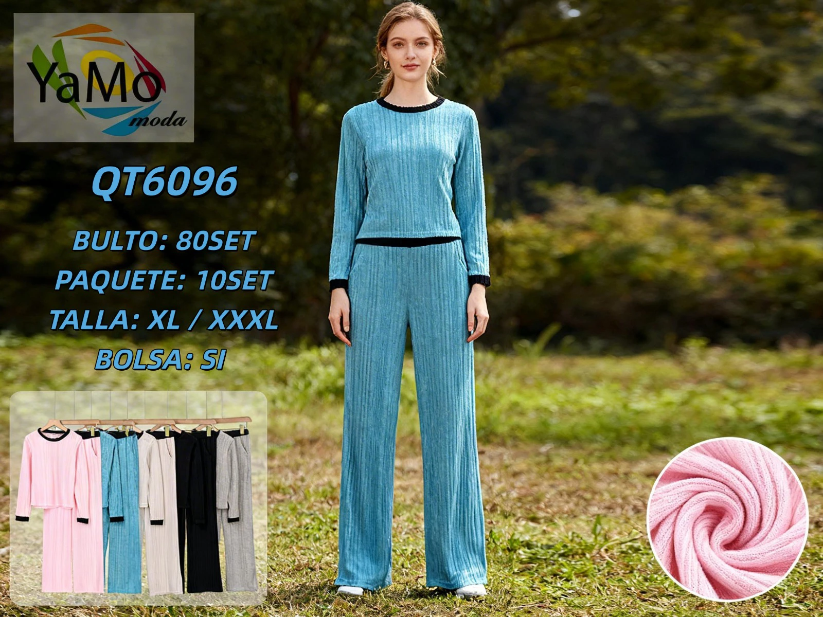 Conjunto de top de manga larga y pantalón-QT6096