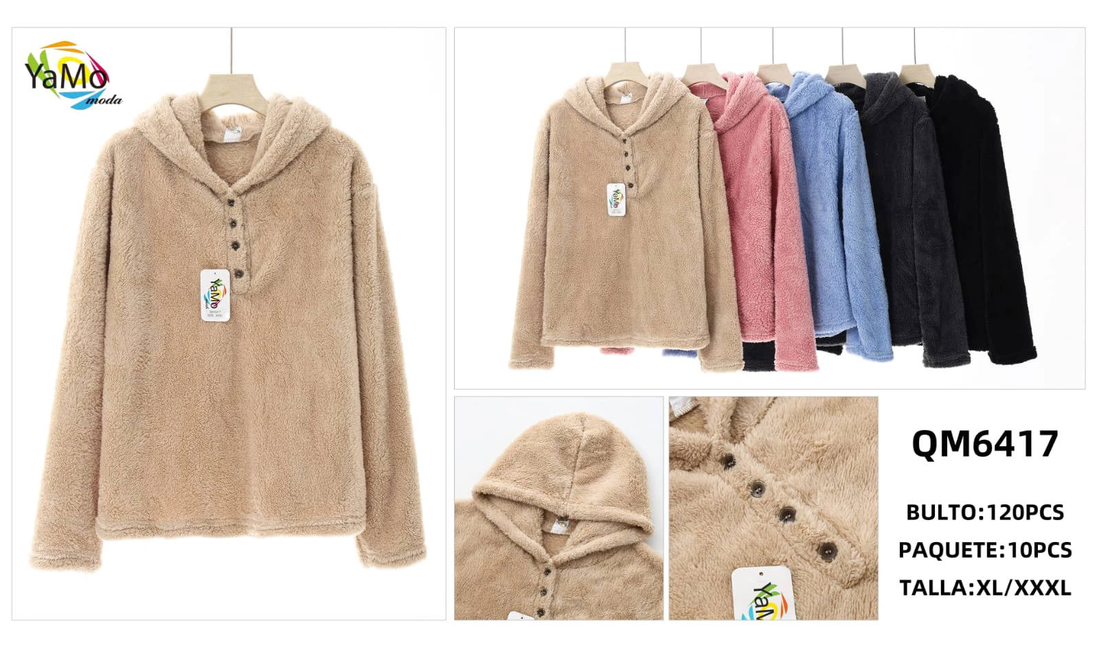 Sudadera con capucha y botones-QM6417