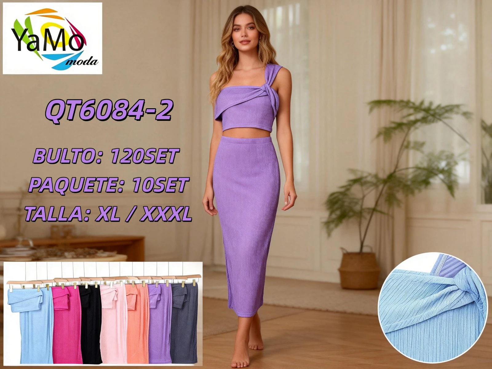 Conjunto de dos piezas de top y falda-QT6084-2