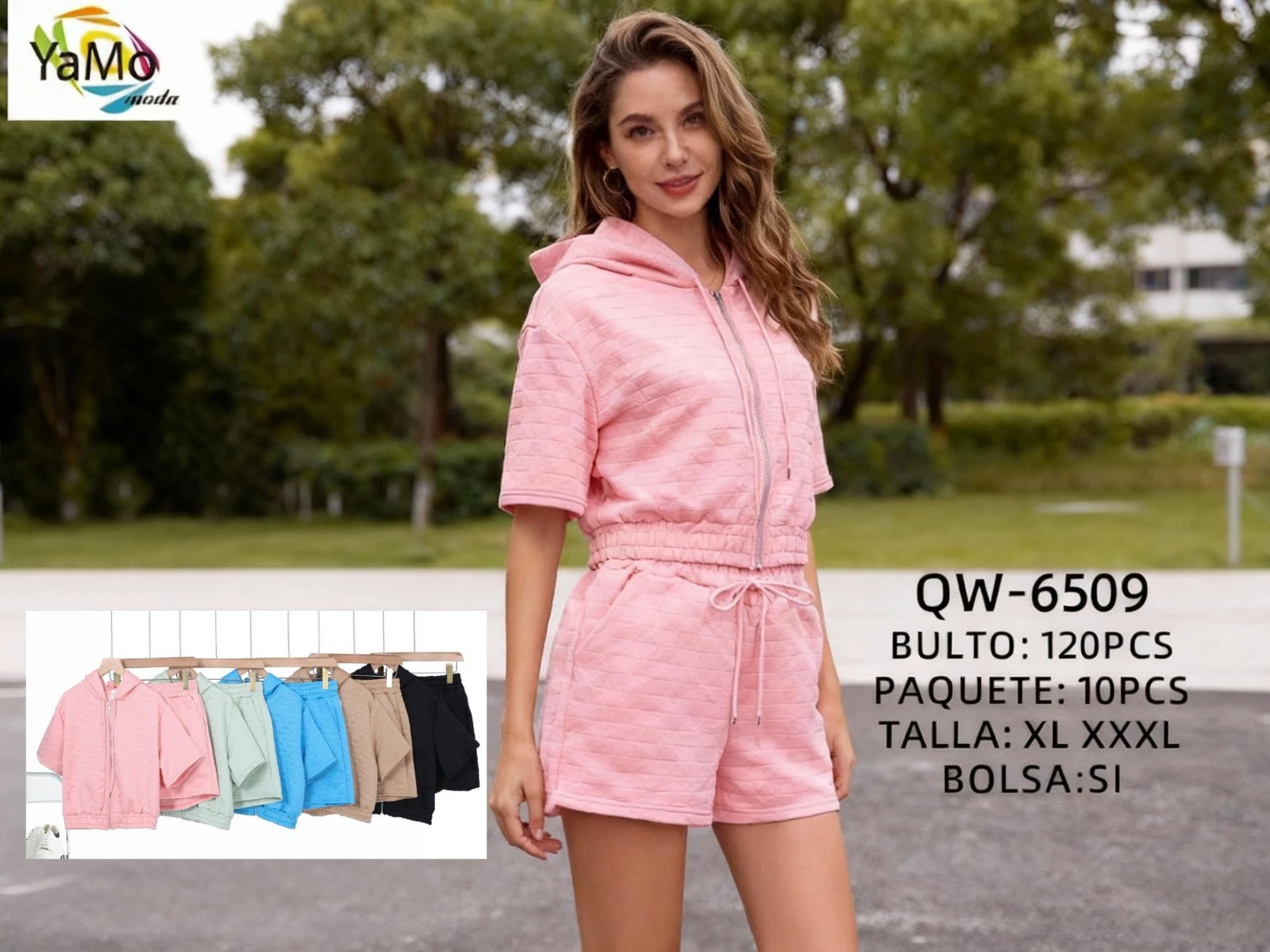 Conjunto de Sudadera con Capucha y Shorts-QW6509