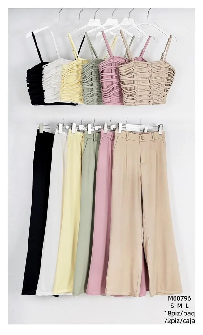 Top con tiras y Pantalones de corte ancho-M60796
