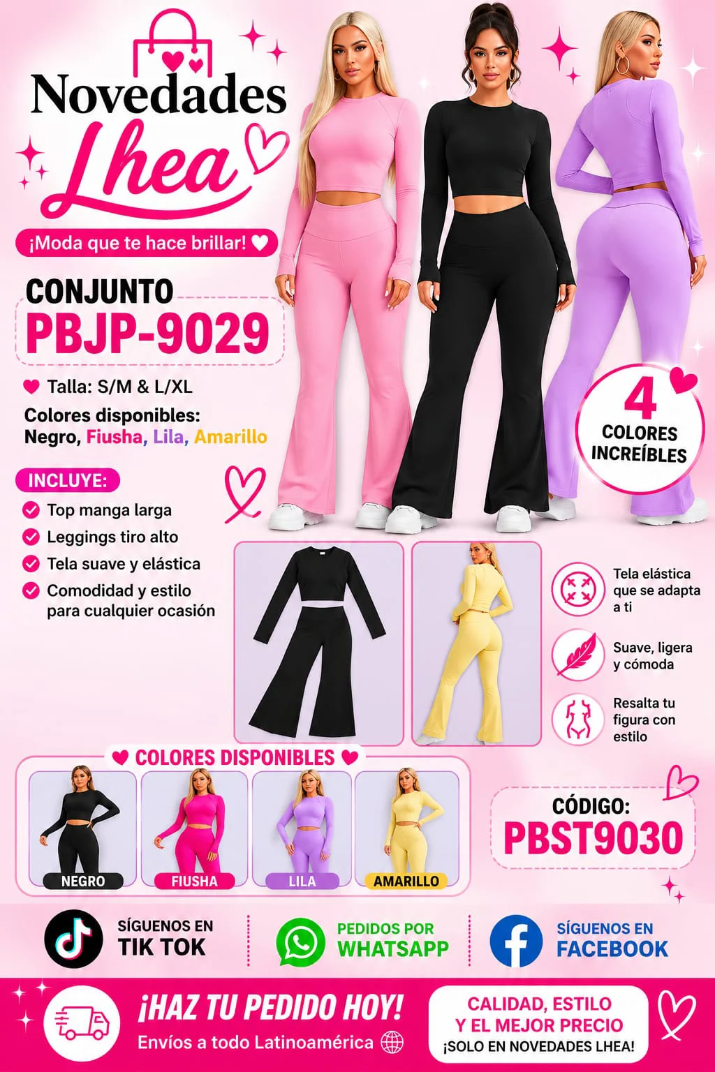 Conjunto de top manga larga y leggings acampanados-PBJP9029