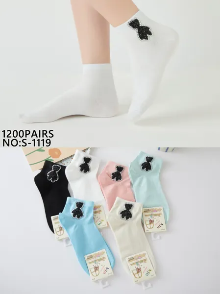 Calcetines tobilleros con diseño de oso de lentejuelas-S-1119
