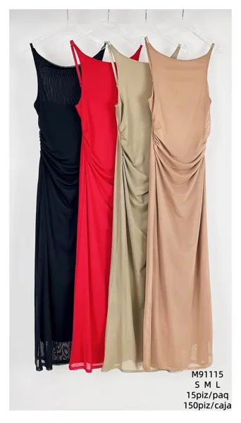 Vestido mesh largo de tirantes ajustado-M91115