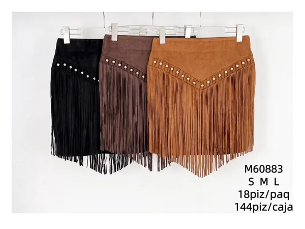 Falda de gamuza con flecos-M60883