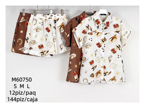 Conjunto de camisa y shorts con estampado-M60750