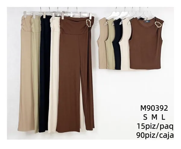 Conjunto de top sin mangas y pantalón con abertura-M90392