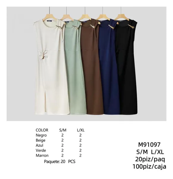 Vestido sin mangas con detalle metálico-M91097