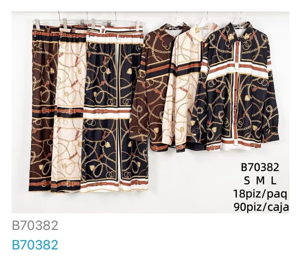 Conjunto de camisa y pantalón estampado de cadenas-B70382