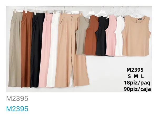 Pantalones Anchos y Tops sin Mangas-M2395