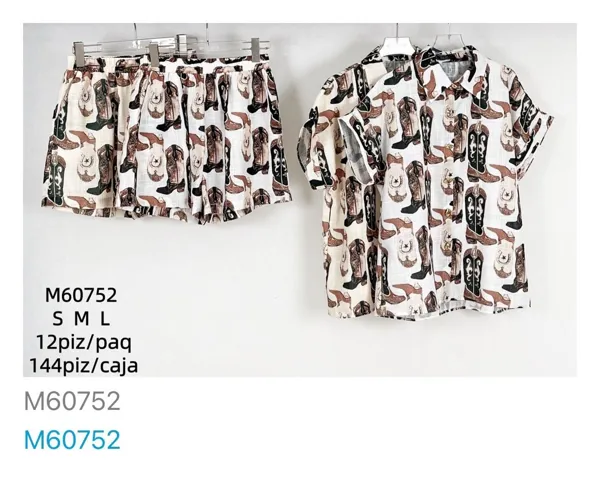 Conjunto de camisa y shorts con estampado de botas vaqueras-M60752