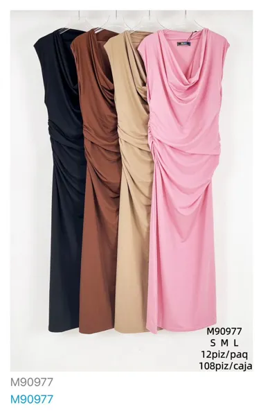 Vestido largo con cuello drapeado-M90977