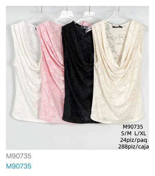 Blusa con cuello drapeado y textura-M90735