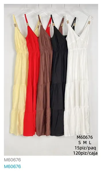 Vestido largo con tirantes y detalles-M60676