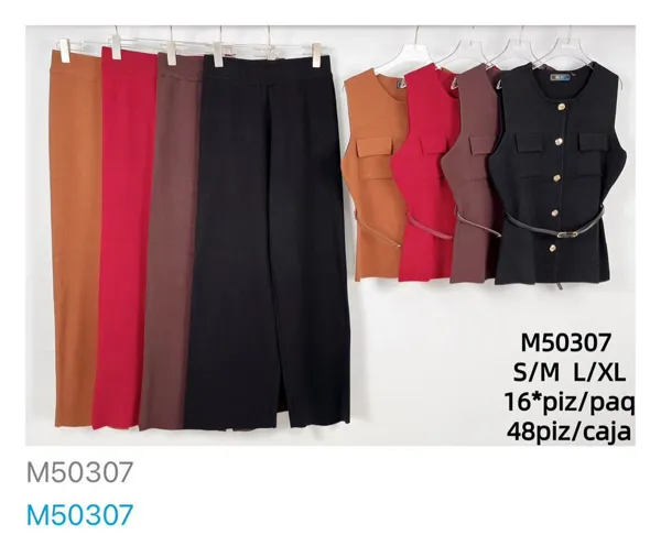 Conjunto de chaleco abotonado y pantalón-M50307