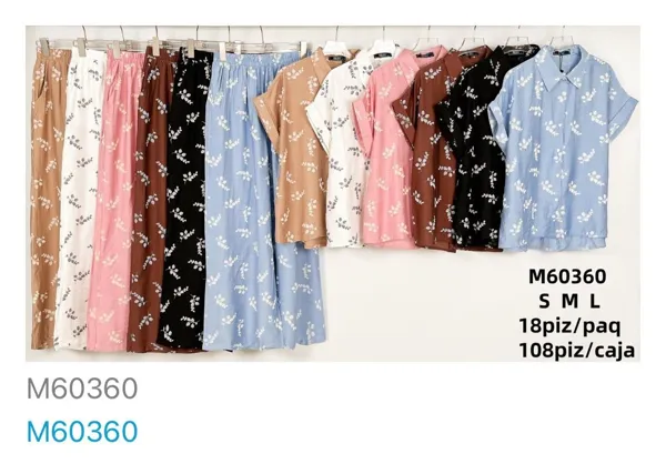 Conjunto de camisa y pantalón estampado-M60360