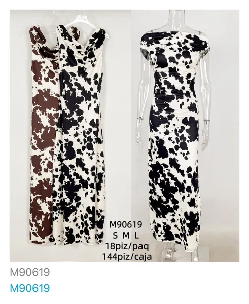 Vestido largo con estampado de vaca-M90619
