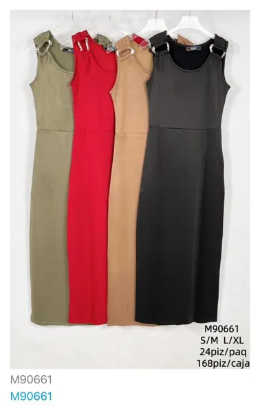 Vestido largo de tirantes con detalles de hebilla-M90661