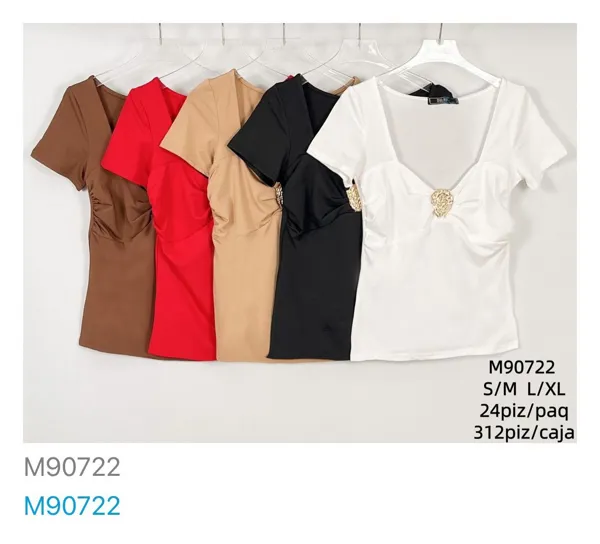 Tops de manga corta con detalle frontal-M90722