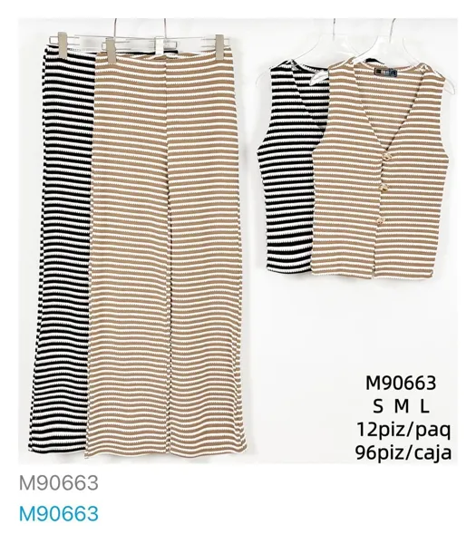 Conjunto de pantalón y chaleco sin mangas a rayas-M90663