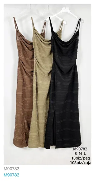 Vestido largo de tirantes con drapeado-M90782