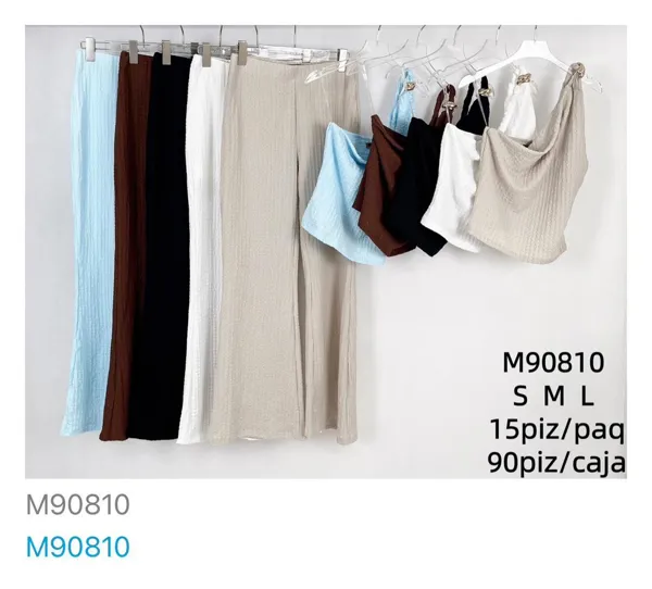 Conjunto de top y pantalón acanalado-M90810