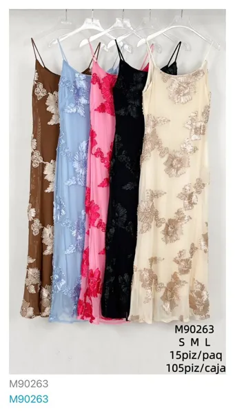 Vestidos largos con detalles florales-M90263