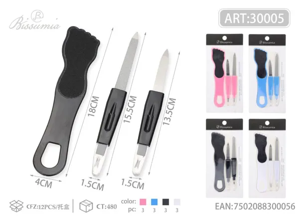 Lima para pies 18cm + lima para uñas 13.5cm/15.5cm 3 piezas