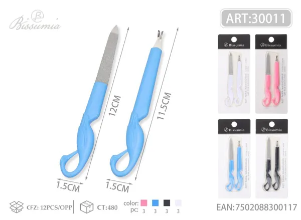 Lima de uñas 12cm + tenacilla para cutículas 11.5cm set de 2 piezas