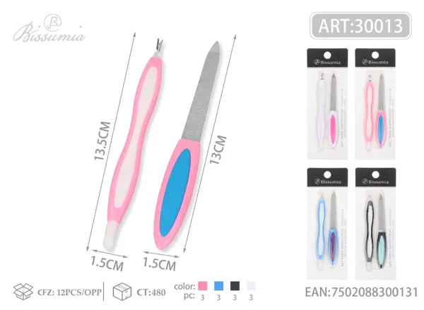Tenacilla para cutículas 13.5cm + lima de uñas 13cm set de 2 piezas