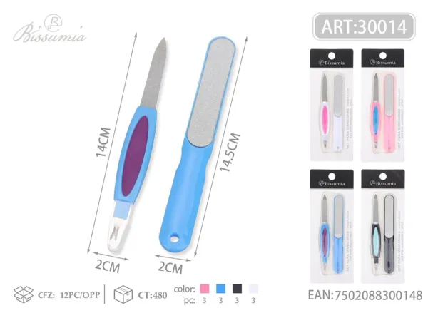 Lima doble + tenacilla 14cm + lima de uñas 14.5cm set de 2 piezas