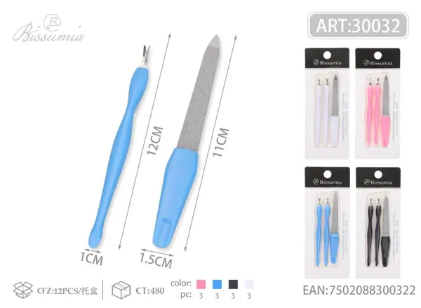 Lima de uñas 12cm + tenacilla para cutículas 11cm 3pc