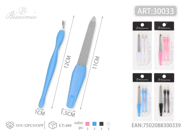 Lima de uñas 12cm + tenacilla para cutículas 11cm 3pc