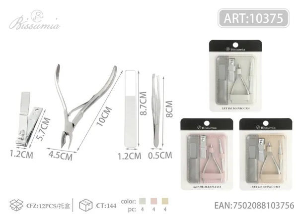 Juego de 4 piezas de cortaúñas color acero (pinza para cejas reemplazable)