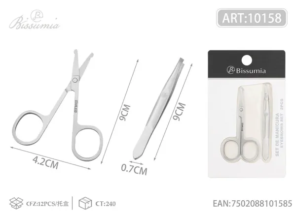Tijera redonda + pinza para cejas con hendidura
