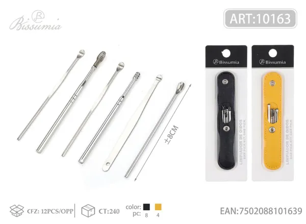 Estuche de cuero con 6 piezas de limpieza de oídos