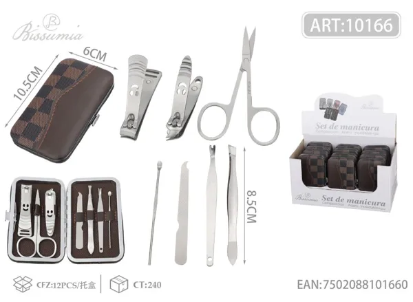 Set de 7 piezas de cortaúñas con caja de diseño de cuadros