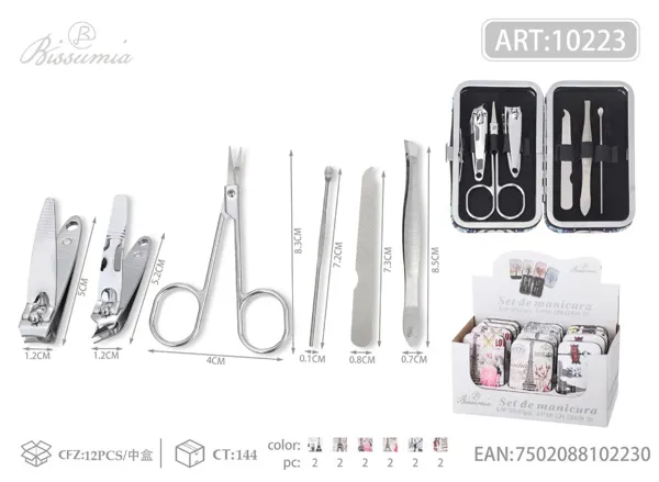 Set de 6 piezas de cortaúñas con estilo retro y torre Eiffel