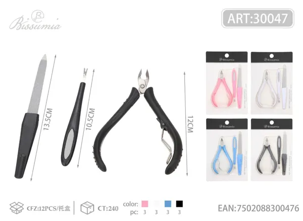 Pinza de plástico No.1 + tenacilla para cutículas + lima